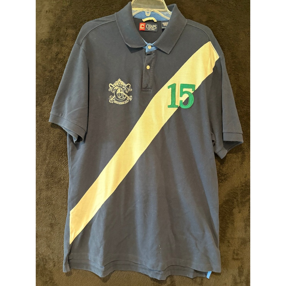 Chaps Polo Shirt Graphic Crest Number 15 Cotton‎ Casual XL